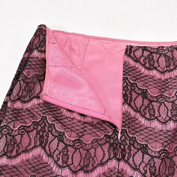 Rickie Freeman Teri Jon Skirt Size 12 Pink Silk Lace Whimsigoth Goth Fairycore - Picture 5 of 9